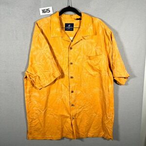 Caribbean Joe 100%Silk Hawaiian Shirt Mens XL Yellow Palm Tree  Casual Button Up